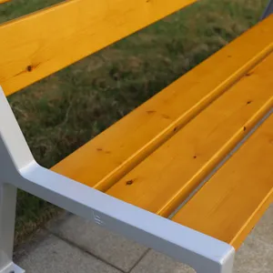 Patas de aluminio derribadas con asiento de madera, silla larga de ocio para jardín, Banco de parque al aire libre para lugares públicos urbanos