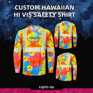 เสื้อเชิ้ตทำงานนิรภัยแขนยาวแบบสะท้อนแสง DERY Custom Hawaiian Hi Vis มาตรฐาน ANSI Class 2 พร้อมไฟ LED สำหรับงานก่อสร้าง ผู้ชาย - Product Image 2
