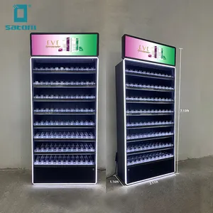 Puerta corredera de cristal de pie de alta capacidad, accesorios para cigarrillos, estante de exhibición de tabaco, gabinete con caja de luz