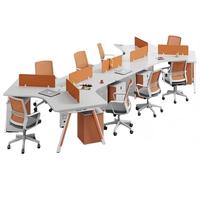 Escritorio de Oficina Moderno Minimalista de Lujo en Blanco y Naranja, de Madera, con Forma Única, para Varias Personas, con Separadores y Almacenamiento