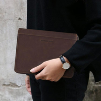 Venta al por mayor de cuero genuino de la cartera de negocios caso notebook con cremallera