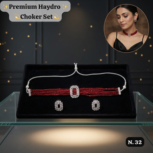 Silver Plated Hydro Bead Choker Necklace Set Maroon Ruby Red Multi Layer <b>Crystal</b> Beads Collar Necklace with CZ <b>Stud</b> <b>Earrings</b> - Product Image 3