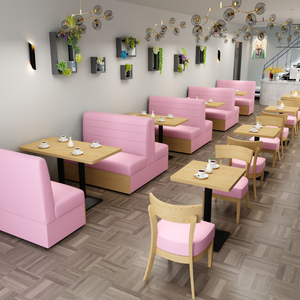 Sistema di panche avvolgenti personalizzato per negozi di tè, con sedute a cabina, in tessuto blu brillante, ideale per caffè giovanili e sale da tè - Product Image 4