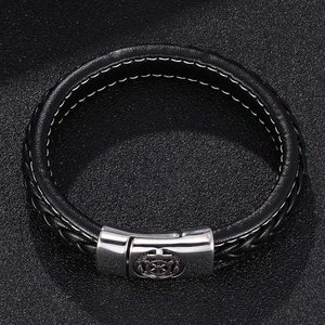 Nouveau Graver Logo Bracelet En Cuir <span class=keywords><strong>Noir</strong></span> pour Hommes Punk Tressé Corde En Acier Nouveau Bouton Mâle <span class=keywords><strong>Marin</strong></span> Bracelet Bijoux Cadeau D'anniversaire - Product Image 3