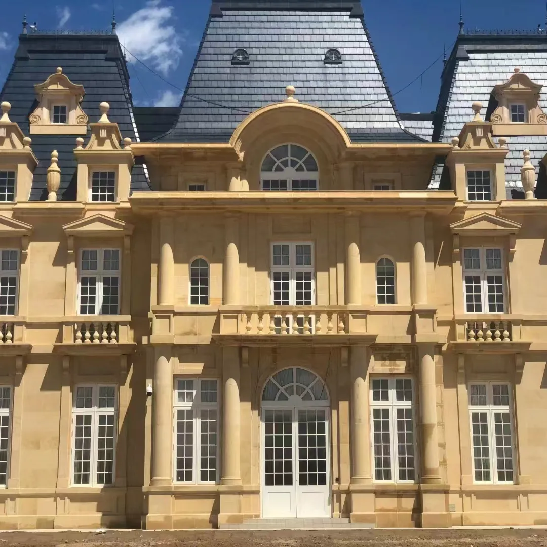 Grès naturel jaune beige pour carreaux de sol extérieurs Marbre de pavage en grès beige Dholpur