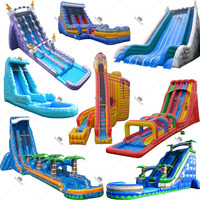Toboggan aquatique gonflable de 18 pieds avec piscine à jets d'eau, grand toboggan tropical gonflable pour location commerciale extérieure estivale