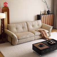 Canapé en tissu de lin et coton vintage français avec structure droite en bois massif, housse amovible et lavable, idéal pour un salon confortable