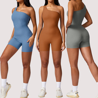 Baju Senam Yoga Wanita Model Jumpsuit Rib, Pakaian Olahraga Pilates Musim Panas, Bodysuit Yoga Sport Gym, Pakaian Aktif, Playsuit Custom OEM