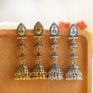 Trang Sức Jhumka Ấn Độ Mới 2021 Hoa Tai Cổ Dân Tộc Gypsy Vàng Kim Loại Chuông Lớn Phóng Đại Hoa Tai Lủng Lẳng Thả Dài Cho Phụ Nữ Brincos - Product Image 5