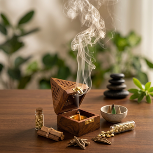 Handcrafted Wooden Pyramid <b>Incense</b> <b>Cone</b> Burner Box Carved Wood Bakhoor Holder Aroma Diffuser for Home Decor - Product Image 4
