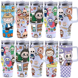 7 Designs Anime New 40oz Labubu Stainless Steel Car <strong>Mug</strong> Cartoon Design <strong>Thermos</strong> <strong>Mug</strong> with Handle and Straw for Camping Gift Box - Product Image 1