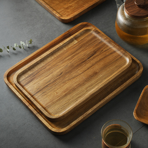 Plateau à thé rectangulaire en bois de zèbre japonais plats et assiettes pour servir des tasses à thé et des fruits décor de fête - Product Image 1