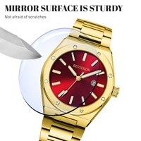 Reloj de Lujo de Alta Calidad para Negocios, con Logotipo Personalizado, Cuarzo Rojo Sol, Analógico, Oro de 18k, 42mm, Correa de Acero Inoxidable y Caucho