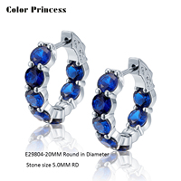 Boucles d'oreilles créoles Huggie en argent sterling 925 avec saphir bleu et zircon cubique pour femme