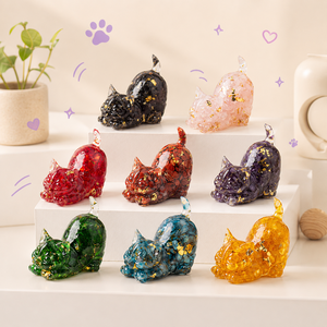 Ornement de chat en résine avec copeaux de cristal colorés et feuille d'or, <span class=keywords><strong>figurine</strong></span> animale pour décoration de collection - Product Image 1