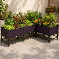 Jardinière rectangulaire surélevée en PP avec trous de drainage, auto-arrosante, légère, durable, écologique, design en osier tressé pour