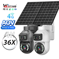 Caméra de sécurité Wistino 4K à double objectif, carte SIM 4G, zoom numérique 36X, détection de mouvement par IA, alarme, enregistrement 24h/24 et 7j/7, caméra solaire AOV
