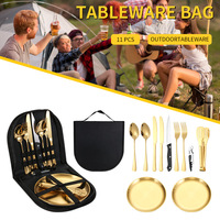 Ensemble de couverts en acier inoxydable 403 pour le camping en plein air, barbecue, luxe léger, minimaliste, portable, couteau à steak, fourchette, cuillère, or/argent