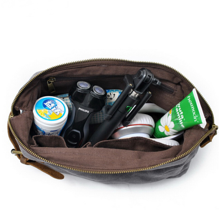 Estuche de kit dopp de afeitar impermeable de cuero de lona personalizado, neceser de viaje para hombre