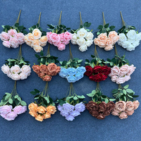 9-köpfiger Rosenstrauß Künstliche Blumen Seidenblumen Heimdekoration Gelber Simulationsrosenstrauß Hochzeitsblumen