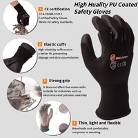 Gants de sécurité EN388 3121X enduits de PU, noirs, en polyester et nylon, flexibles, pour la manipulation en atelier