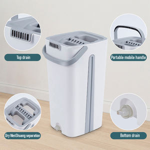 Ensemble de serpillière magique à essorage mains libres, type essorage par rotation, en microfibre, avec panier plat en plastique, <span class=keywords><strong>pour</strong></span> nettoyage humide et sec de la maison - Product Image 3