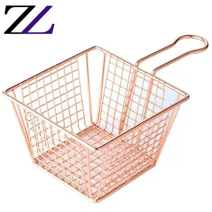 Panier à frites en acier inoxydable, vaisselle de table, pour frites, restauration rapide, forme carrée avec grand grille, mini panier en fil pour pommes de terre