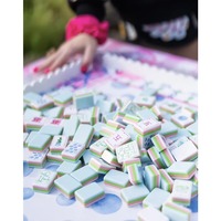 Collection Premium de tuiles de mahjong en acrylique gravées, luxe, 4 joueurs, 160 pièces, bleu festif, style américain