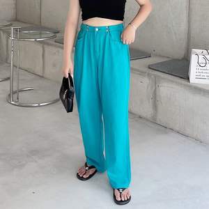 Runqi กางเกงขาตรงเอวสูงสำหรับผู้หญิงขนาดใหญ่พิเศษ N8117ระบายอากาศผ้าฝ้ายสีฟ้า - Product Image 2