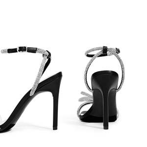 Vente en gros Nouveau Femmes Double Bowknots Cristal Clair PVC Slingback Mince Talons Hauts Bride À La Cheville Bout Carré Sandales Chaussures - Product Image 2