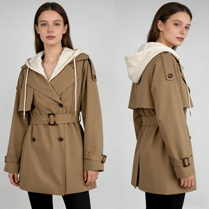 <span class=keywords><strong>Trench</strong></span> Coat da <span class=keywords><strong>Donna</strong></span> con <span class=keywords><strong>Cappuccio</strong></span>, Doppio Petto, Lungo, Antivento, Colore Kaki - Vendita all'Ingrosso - Product Image 2