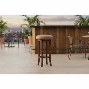 Modern Round <b>Seat</b> Wooden Bar <b>Stool</b> with Laser Stitching Upholstered for Home Hotel or Dining Outdoor Bar Furniture - Product Image 3