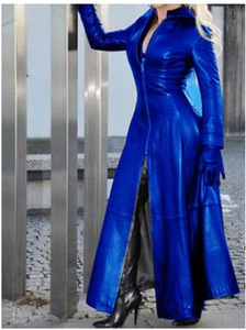 <span class=keywords><strong>Veste</strong></span> en cuir pour femmes, taille S-5XL, ultra longue, en PU, couleur unie, coupe ajustée, fermeture éclair, col montant, grande taille - Product Image 6