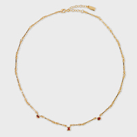 Collar de Cadena con Nudo, Inspirado en el Lujo, Éxito de Ventas, Latón con Baño de Oro de 18K y Detalles de Circonita Roja, Joyería para Mujer, Venta al por Mayor