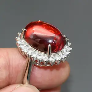 High Quality Red Cubic Zirconia 13x18mm Stone Cabochon With CZ Setting Adjustable Fashion Women Brass Rings