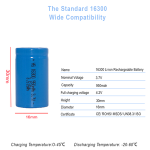 Литий-ионный аккумулятор 16300 3.7V 950MAH, цилиндрический литий-ионный элемент питания - Product Image 3