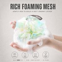 Éponge de bain en gros, lot promotionnel, logo personnalisé, pouf de douche OEM ODM, gommage corporel économique, conforme REACH EN71, coffret cadeau