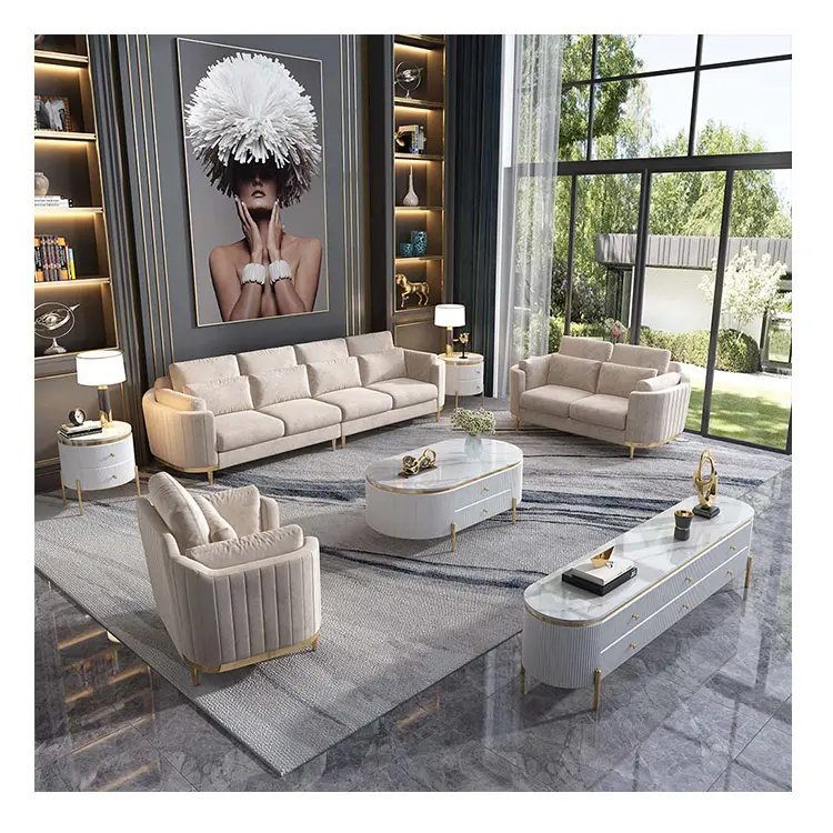 Королевское белое Роскошный итальянский диван-кровать Современная гостиная мебель гостиничном номере большой диван 4 сиденье Золотой ткань вилла для дома tufed диван-кровать