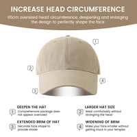 Casquette de baseball en coton à 6 panneaux en tissu éponge de 65 cm, style sportif urbain, visière incurvée, pour grandes têtes, casquette de papa golfeur