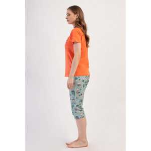 Damen Zweiteiler-Set mit Kurzarm-Oberteil und Caprihose, Durchgehend Geknöpftes Design - Product Image 3