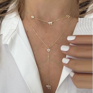 Collana con Ciondolo Stella Occhio Chai Placcata Oro con Micro Pavé di Zirconi Simbolo della Vita Amuleto Gioielli <span class=keywords><strong>Religiosi</strong></span> <span class=keywords><strong>Ebraici</strong></span> - Product Image 1