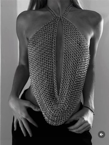 Top Halter de Cadena de Aluminio Hecho a Mano para Mujer, Estilo Medieval, con Capas Plateadas, para Festivales y Fiestas Rave, Novedad 2026 - Product Image 3