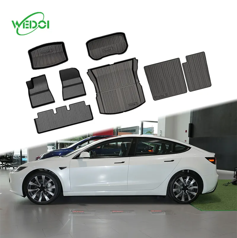 Custom foot mats interior accessories TPE trunk mat With 4 Pieces Logo wholesale car highland floor mats for tesla 2024 model 3