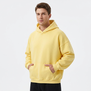 Sudadera con Capucha Unisex Extra Grande de Forro Polar Amarillo, Manga Larga, Color Sólido, Diseño con Bolsillo, Ropa Casual de Invierno, Tejida y Bordada - Product Image 1