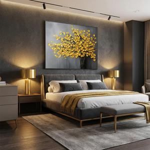 Peinture à l'huile texturée faite à la main, style nature morte, motif arbre doré minimaliste, arts décoratifs pour la décoration intérieure et l'art mural des hôtels - Product Image 3