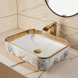 Modern Ceramic Black <strong>Gold</strong> White Freestanding Rectangular Bathroom Sink - Product Image 3