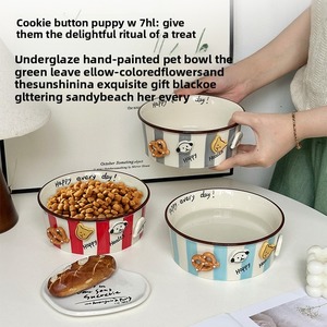 Nouveau design bol pour animaux de compagnie mignon bol de nourriture et d'eau en céramique avec large bouche anti-riz noir chien et chat anti-déversement écologique - Product Image 2