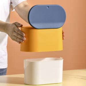 Cubo de basura de escritorio moderno y sencillo, ovalado, 4L, con tapa de apertura por presión, contenedor de residuos para interiores, caja de almacenamiento para oficina y hogar - Product Image 4