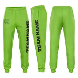 Kustom Neon hijau bordir celana olahraga celana panjang musim dingin uniseks katun celana musim dingin pria wanita
