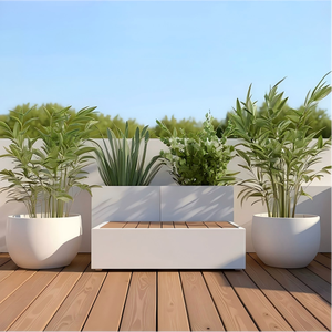 Set Moderno di Fioriere da Esterno Combinabili, Vasi Cilindrici e Rettangolari in Metallo per <span class=keywords><strong>Giardino</strong></span>, Patio e Ufficio - Product Image 5